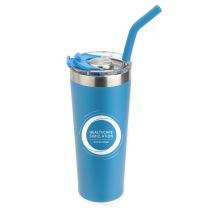 Double-Wall Stainless Tumbler w/Straw - HS200 (Min. Quantity Purchase - 13 pcs.)