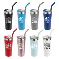 Double-Wall Stainless Tumbler w/Straw - NW300 (Min. Quantity Purchase - 25 pcs.)